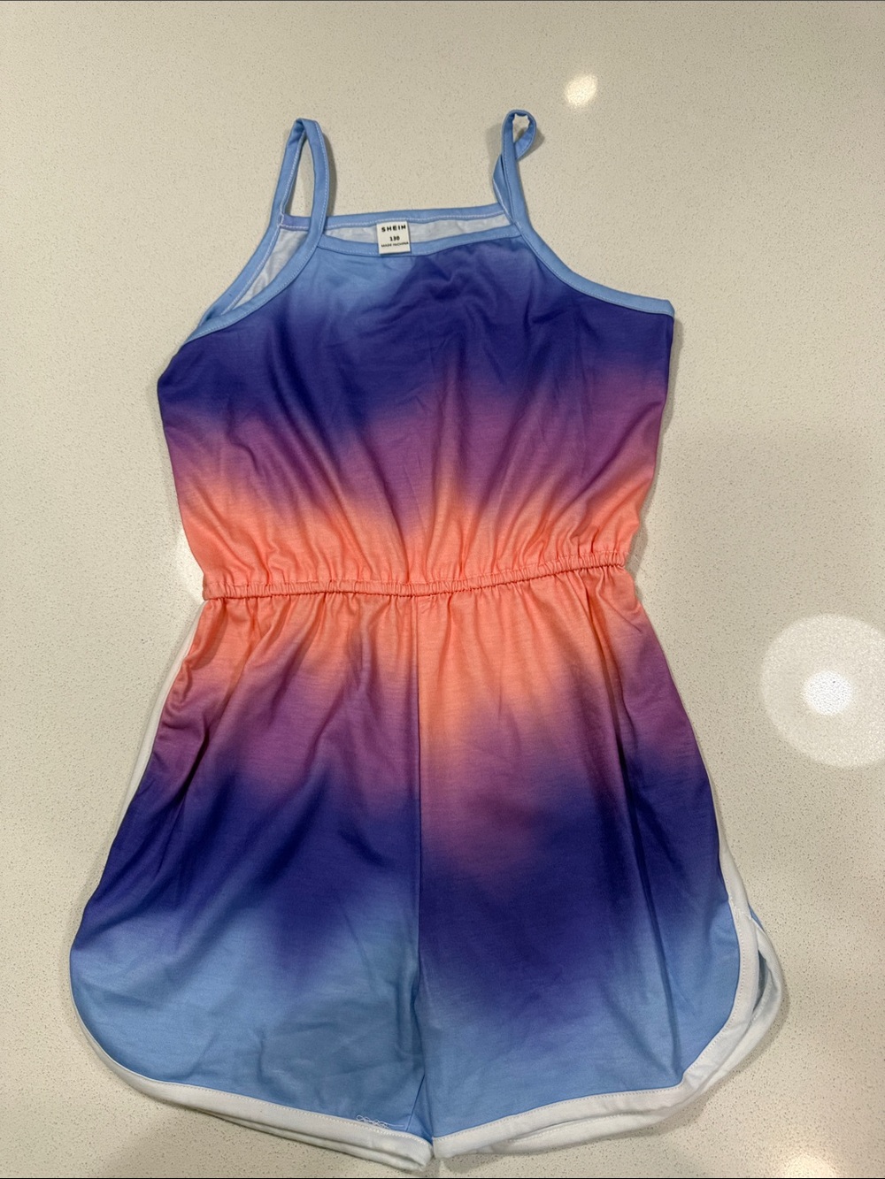 SHEIN Girls Ombre Coral Purple Blue Tank Romper with Elastic Waist